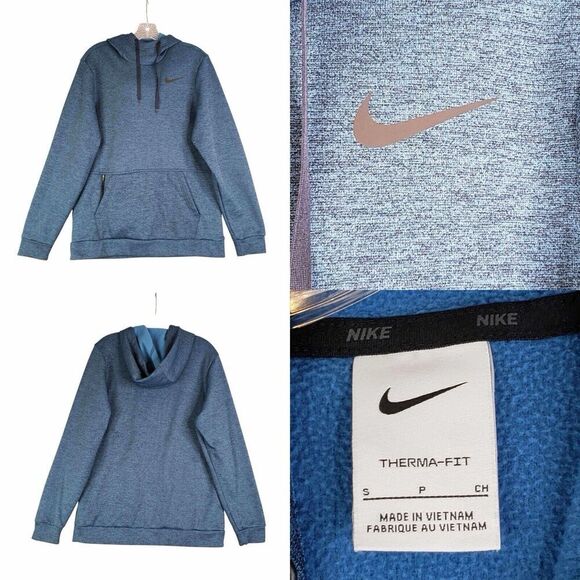 Nike Hoodie Sweatshirt Men's Size Small S Blue Pullover Therma Fit Long Sleeve - Picture 1 of 9